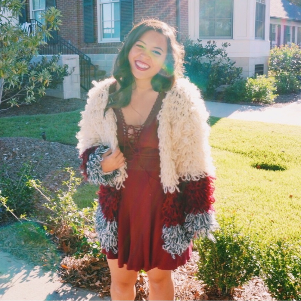 Burgundy Dress Up Boutique Sweater Lace Up Mini Dress